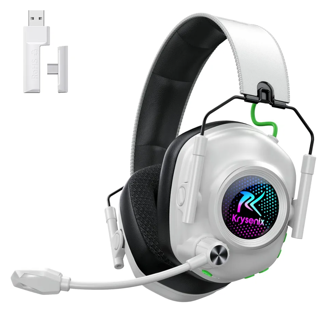 Wireless Gaming Headset with Noise Canceling Microphone for PC, PS5, PS4, Switch, Mac, 2.4 GHz Wireless & Bluetooth 5.4 Gaming Headphones, Cool RGB Lighting, 50Hr Battery, 50mm Drivers(White Black)