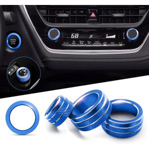 Polodunn for 2020-2025 2026 Toyota Corolla & 2022-2025 2026 Corolla Cross Accessories, 4pcs Aluminum Alloy Knob Cover Trim Set - Rearview Mirror Switch, AC & Push Start (Blue)
