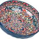 75 Oz Serving Bowls,Bohemian Style Large Porcelain Dishes for Entertaining Parties,Big Bowls for Eating Soup, Salad, Pasta, Fruit, Chips, 10.3 Inch Diameter (blue)
