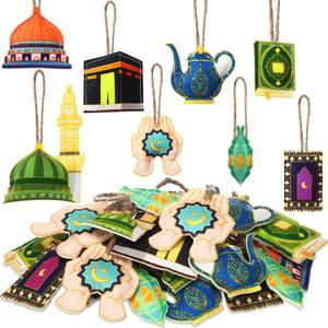 HunnmingRe 24 Pcs Ramadan Tree Ornaments Felt Eid Mubarak Decoration Eid Al Fitr Hanging Castle Lantern Star Moon Islamic Ornaments for Tree Ramadan Mubarak Decor for Home Party Supplies(Classic)