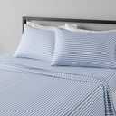Amazon Basics Lightweight Super Soft Easy Care Microfiber 4 Piece Bed Sheet Set With 14-inch Deep Pockets - Queen, Dusty Blue Pinstripe,Printed