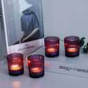 VOHO 12pcs Purple Votive Candle Holders for Christmas Holiday Decorations, Vintage Glass Votive Candle Holder for Coffee Table Centerpiece, Ribbed Tealight Candle Holder for Birthday Gifts