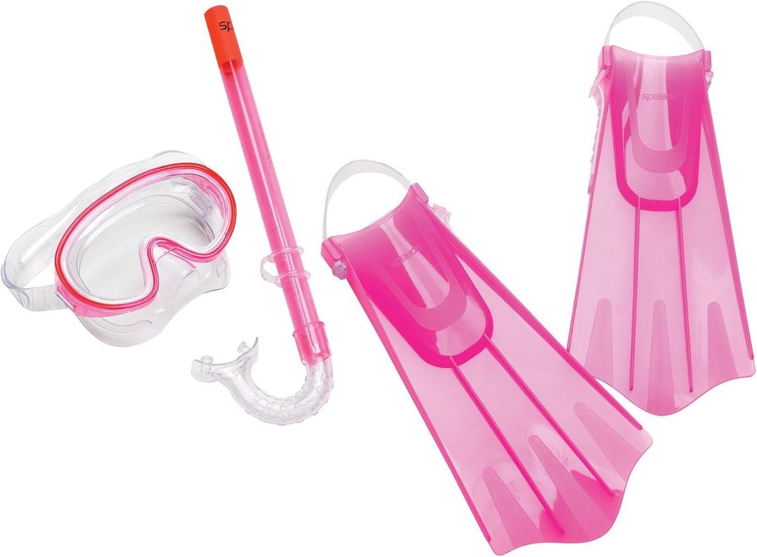 Speedo Aqua Quest Swim Mask, Snorkel & Fins Set (Large/X-Large, Pink Frost)