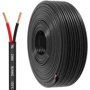 16 Gauge Wire 2 Conductor Electrical Wire, 16 AWG 1.309mm² Wire PVC Cord,12V/24V DC Low Voltage/Copper-clad Aluminum(CCA)Flexible/2 Wire for Automotive Wire LED Strips Lamp Lighting Marine(15.3M/50FT)