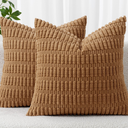 MIULEE Pack of 2 Corduroy Decorative Throw Pillow Covers 18x18 Inch Soft Boho Striped Pillow Covers Modern Farmhouse Home Decor for Sofa Living Room Couch Bed Brown