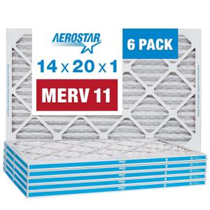 Aerostar 14x20x1 MERV 11 - 6 Count - Pleated HVAC, Furnace & Air Conditioner Filters - Removes Dust, Cold & Flu Germs, Lint, Mold, Pet Dander, Allergy-Causing Pollen, Smog & Smoke