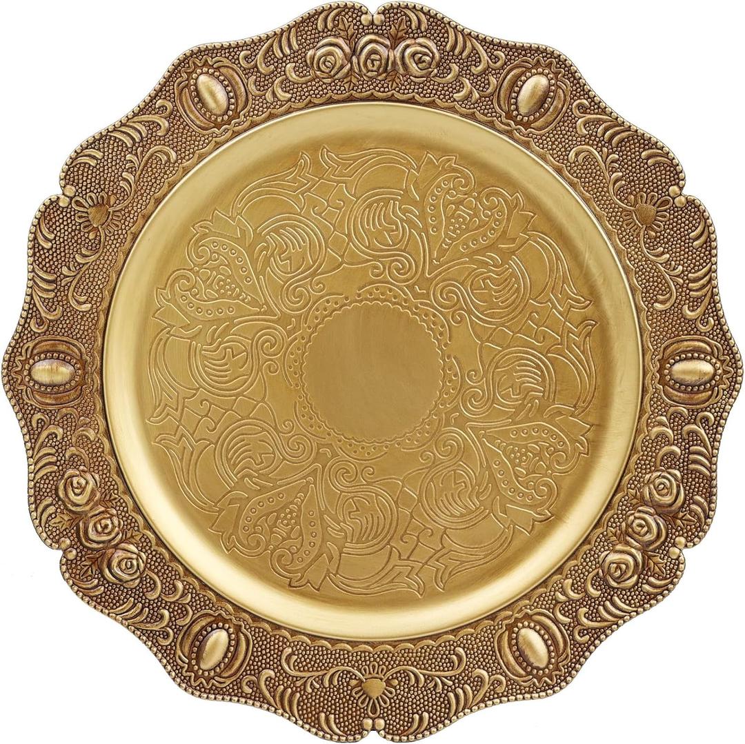 Spsyrine Gold Charger plates, 13 Inch Set of 6 Chargers for dinner plates, Serve ware Plate for Wedding Bulk, Parties, Christmas, Holiday Table Setting, F8G (Gold A8)