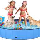 Jecoo Dog Pool for Large Dogs Kiddie Pool Hard Plastic Foldable Dog Bathing Tub Portable Outside Kids Swimming for Pets and Dogs Outdoor Backyard, XL-71"x12"