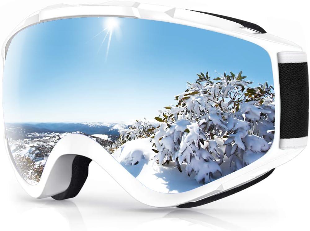 findway Ski Goggles OTG - Over Glasses Snow/Snowboard Goggles for Men, Women & Youth - 100% UV Protection (A1-white Silver Vlt 10%)