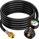 Alloxity12FT Propane Hose Adapter 1lb to 20lb with Gauge, Propane Tank Adapter 20 lb to 1 lb Converter, Gas Line Hose for Weber Q Grill, Coleman Camp Stove, Blackstone Griddle, Buddy Heater