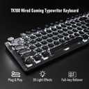 EWEADN TK100 Typewriter Style Wired Mechanical Keyboard, Retro Gaming Keyboard with White Backlit, Blue Switch, 104-Key Anti-Ghosting, Punk Round Keycaps Computer Keyboards for Windows Desktop, Black