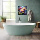 QIXIANG Watercolor Lotus Painting Canvas Wall Art Blooming Flower Pictures Zen Lotus Decor Artwork Framed for Bathroom Wall Decor (16.00" x 16.00", Lotus Flower 4)