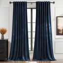 StangH Navy Blue Velvet Curtains 84 Inch Length, Blackout Drapes for Home Theater, Soundproof Noise Reducing Window Treatment for Day Sleepers with Back Tab & Hook Belt, W52 x L84, 2 Panels