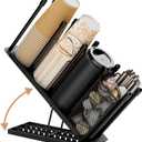 OVICAR Cup and Lid Holder - Adjustable Coffee Cup Holder Organizer 4 Compartment Disposable Cup Dispenser with Coffee Pod Straw Storage Basket for Coffee Station Bar Countertop Breakroom Metal Black