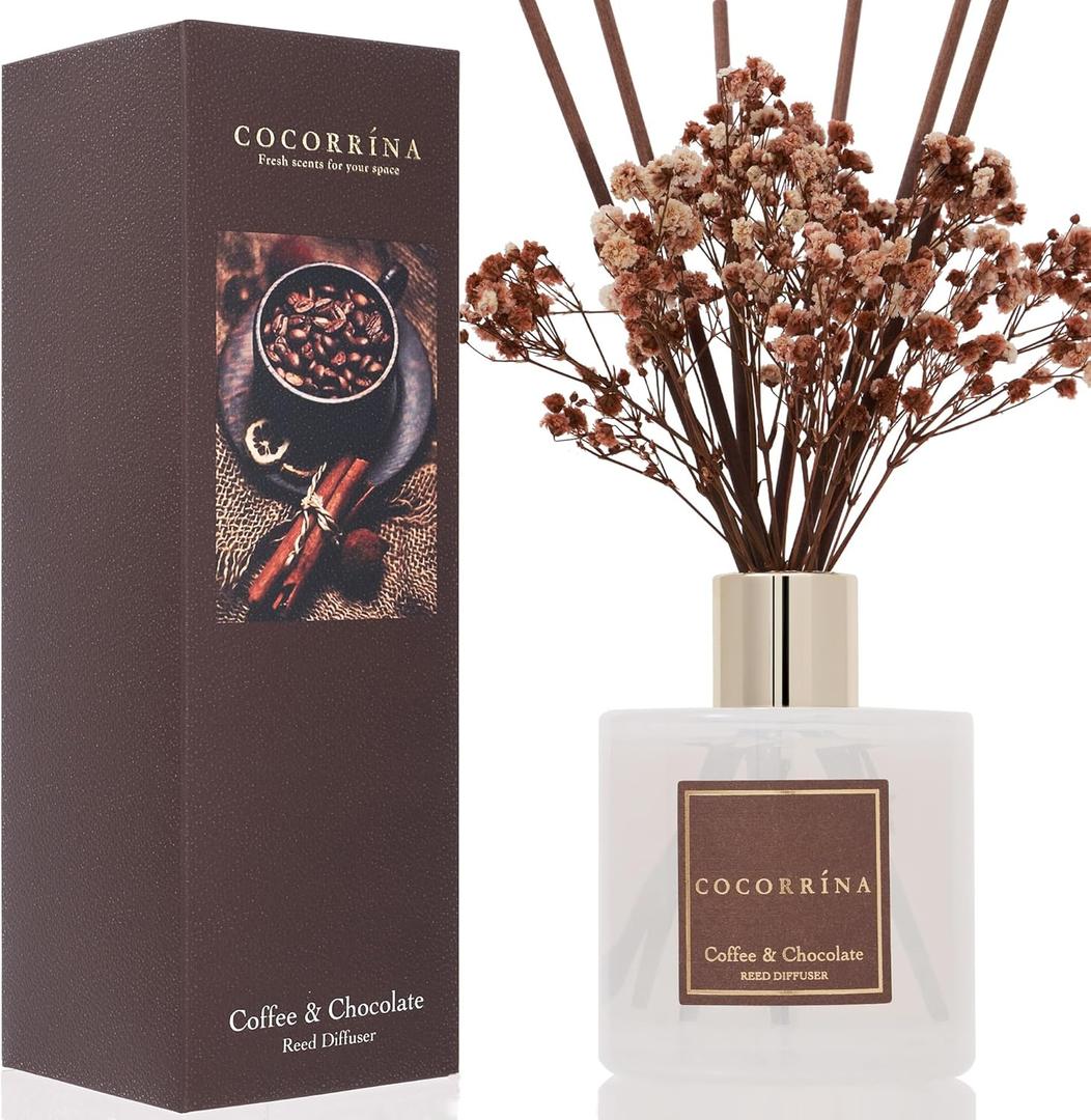 Cocorrna Reed Diffuser Sets - Coffee & Chocolate Scented Diffuser with Sticks Home Fragrance Reed Diffuser for Bathroom Shelf Decor