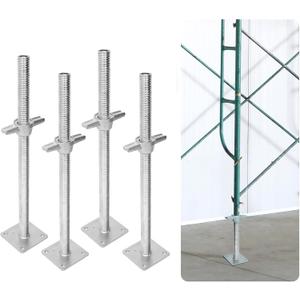 jxgzyy 4 Pcs 24" Adjustable Scaffold Leveling Jack 1-3/8" OD Galvanized Screw Jack with Base Plate Threaded Rod Scaffolding Feet for Baker-Style Scaffolding