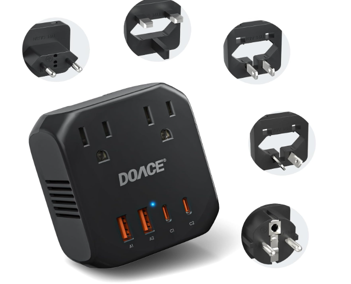 DOACE 2000W 220V to 110V Converter for European Travel for Hair Dryers, Voltage Converter US to Europe with Fast Charging Power Converter Adapter Combo with 4 USB Ports Step Down Transformer (Black)