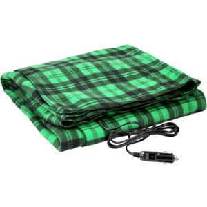 Heated Car Blanket - 12V Electric Travel Blanket for Car, Truck, SUV or RV - Portable Heated Throw for Road Trips, Camping or Winter Emergency Kit for Cold Weather Travel by Stalwart (Green/Black Plaid)
