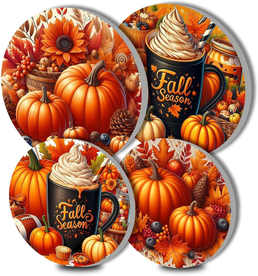 Autumn Ice Cream Art Electric Stove Burner Covers,4 Pcs Halloween Fall Harvest Round Stove Burner Covers,Pumpkin Stove Burner Cover,8 Inch and 10 Inch, Sweet Drink Metal Cooktop Home Decorative (Autumn of 07)