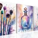 Framed Teen Girls Bedroom Wall Art Set of 3, Colorful Fashion Makeup Brush Perfume Pictures Wall Decor Paintings, Watercolor Drink Prints Aesthetic Home Decor for Living Room Bathroom Dorm 16x24 inch, 24L" x 16W"