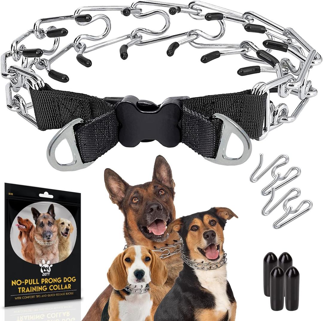 PetJett Choke Collar for Dogs Training Collar Adjustable Prong Collar for Dog Quick Release Pinch Collar for Dog for Small Medium Large Dogs No Pull Walking Tool - Stainless Steel Metal Choker Chain (Small: 14 - 16" / 35 lbs, Black)