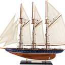 NAUTIMALL 25" Wooden Sailboat Model Sailing Yacht Atlantic Schooner Ship Scale Replica Nautical Home Decor Display Collection Watercraft