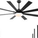 62 Inch Ceiling Fans with Lights,Large Modern Ceiling fan with Remote and 8 Wooden Blades,Dimmable,6 Speeds,Noiseless Reversible Indoor&Outdoor Fan for Bedroom,Patio,Living Room (Black)