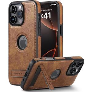 Leather Case for iPhone 16 Pro Case, Protective Slim with Kickstand Shockproof Phone Cases, Built-in Invisible Stand Compatible with iPhone 16 Pro 6.3'' (Brown, for iPhone 16 Pro)