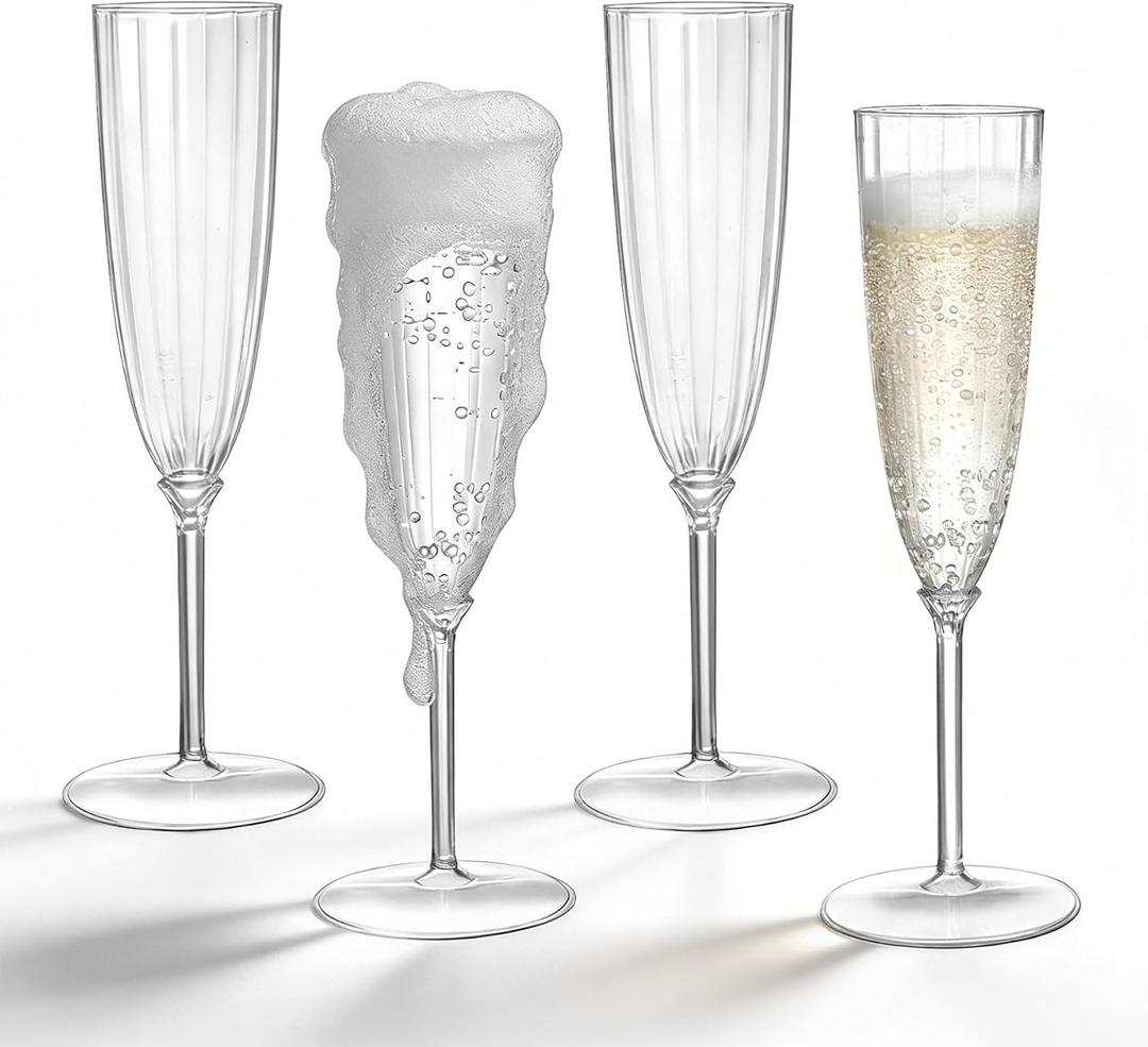 18Pack Clear Plastic Champagne Flutes, 5 OZ Hard Disposable Plastic Champagne Flute, 1-Piece Disposable Champagnes Glasses Ideal for Home, Daily Life, Party, Wedding, Toasting Drinking