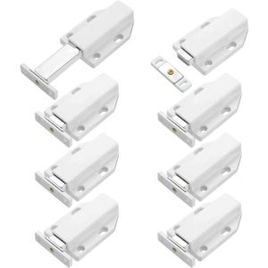 Zonon 8 Pack Magnetic Push Latch Heavy Duty Push to Open Cabinet Hardware Release Touch Latch and Catch Press Out Magnet for Large Door Cabinet Kitchen Drawer Lock (White)