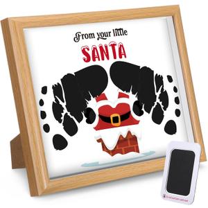 Baby's First Christmas Footprint Craft Newborn Footprint Art Craft DIY Frame Christmas Ornament Kit Wooden Picture Frame Holiday Xmas Gifts 2025, Tabletop Display Memory Keepsake(Santa,Black)