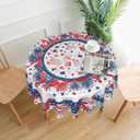 4th of July Fireworks Tablecloth Patriotic Round Table Cloth Washable Table Cover for Home Kitchen Party Picnic 60 Inch