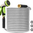 Metal Garden Hose 25ft Stainless Steel Hose Heavy Duty Flexible Water Hose with 10 Way Spray Nozzle 3/4 Solid Brass Fittings-Outdoor Yard Lightweight No Kink Leak Resistant Water Pipe