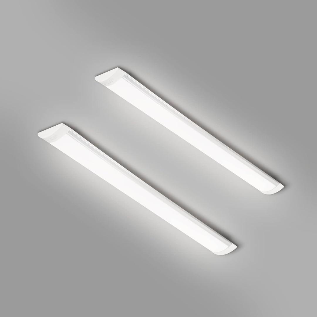 2 Packs 2FT LED Batten Light, Ultra-Thin Ceiling Surface Mounted Light, 20W, Day Light 4000K, IP20, LED Ceiling Light Fixture for Garage, Shop, Hallway, Office, Market, Ver.2 (White - 2 Pack)