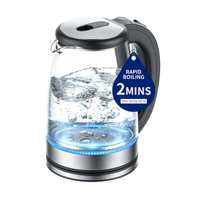 Electric Kettle Glass 2L, 1500W Fast Boiling Hot Water Boiler with Auto Shut-Off, LED Light, BPA-Free, Borosilicate Glass, Stainless Steel Interior, Wide Opening, Cordless Tea Kettle Black Silver