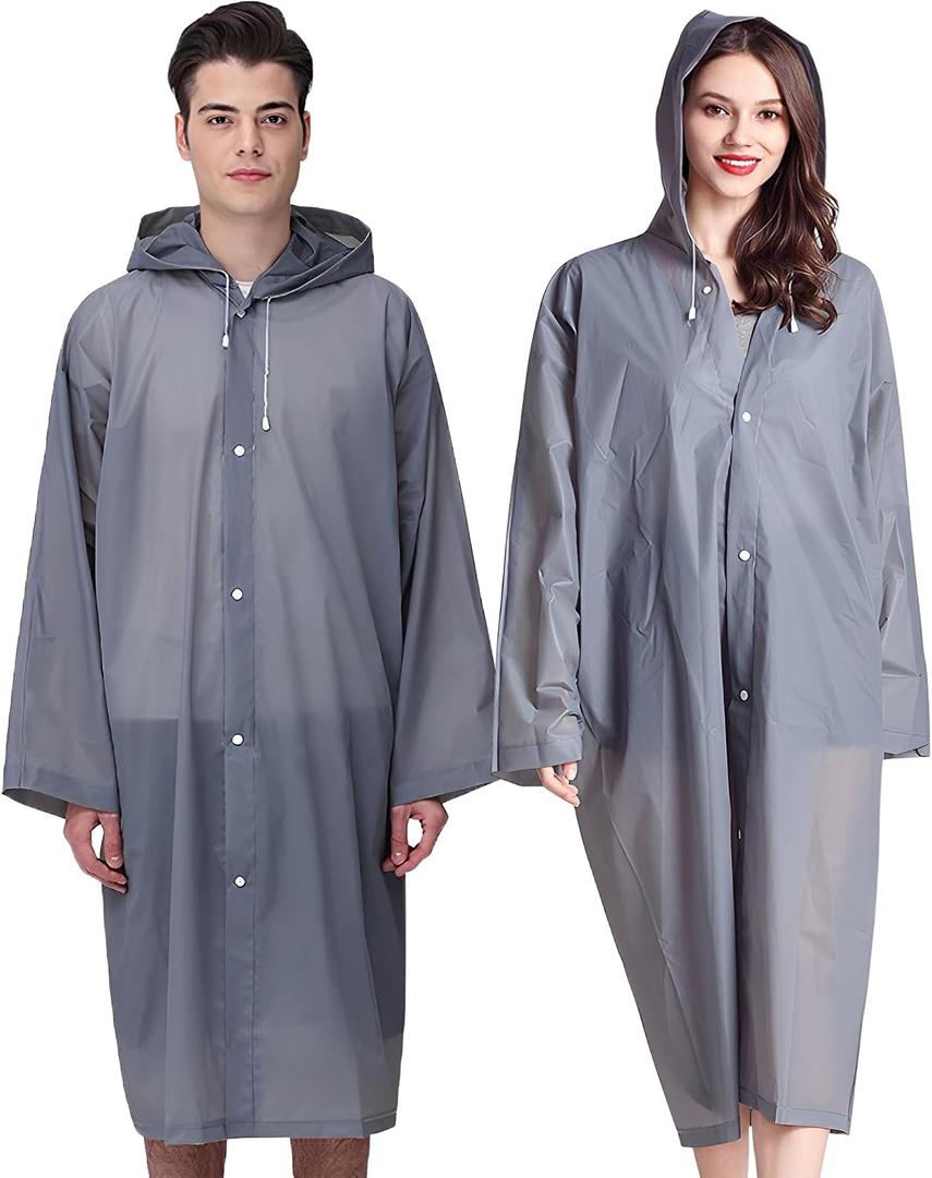 Cosowe Rain Ponchos for Adults Reusable, 2 Pcs Raincoats Emergency for Women Men with Hood and Drawstring, One Size, E-gray