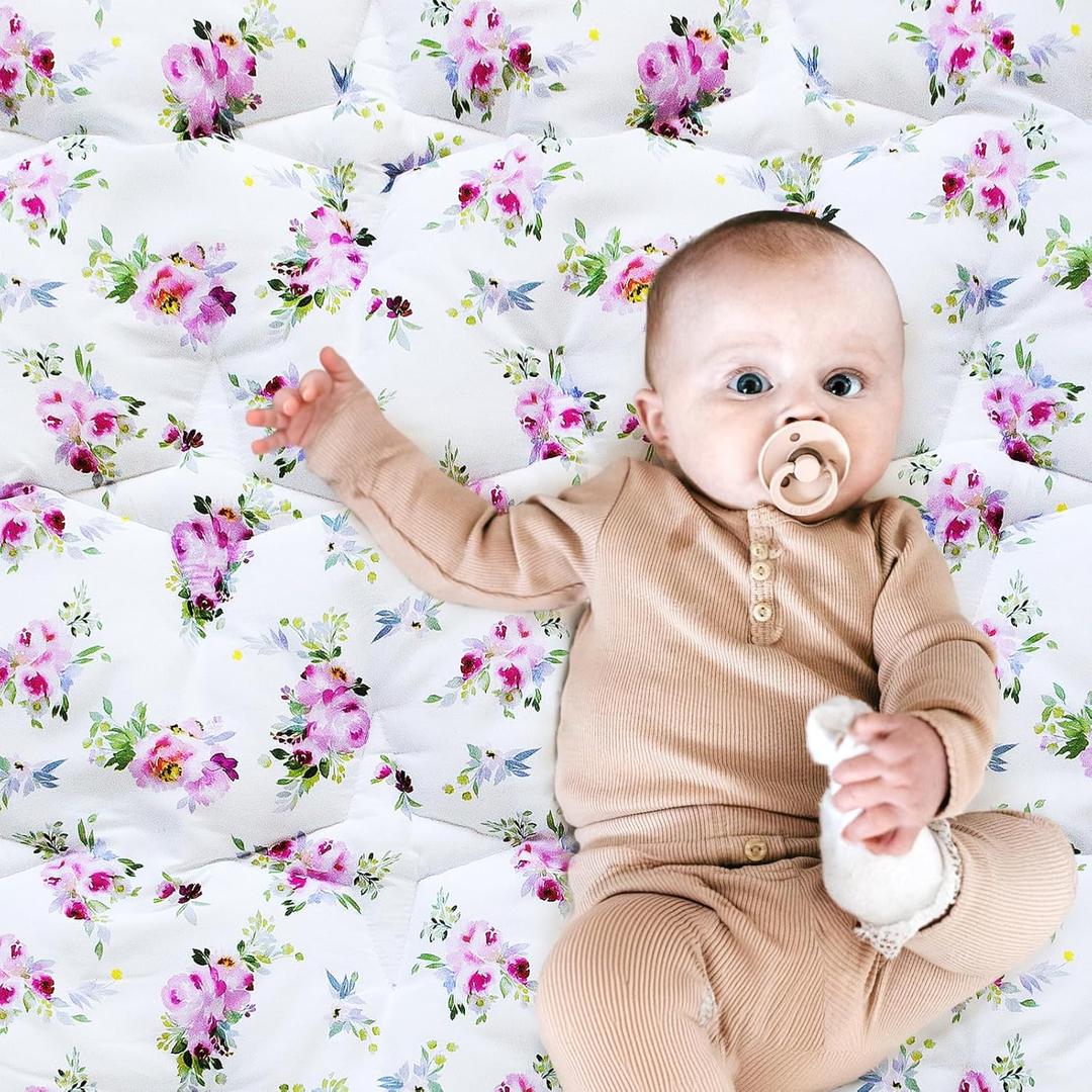 Baby Playpen Mat 59x59 Inches, One-Piece Crawling Non Slip Padded Pad for Playing, Baby Play Floor Mat for Babies, Toddlers, Floral