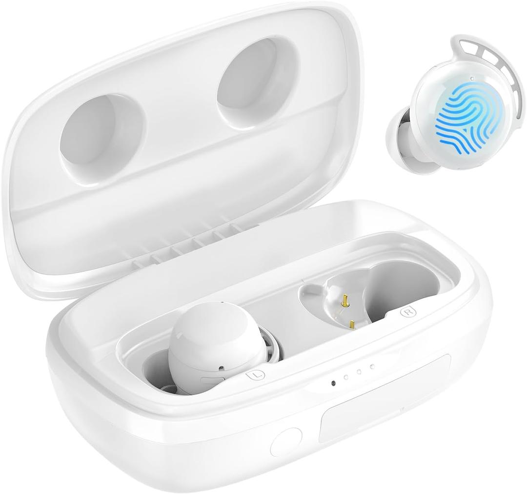 Tribit Wireless Earbuds, 110H Playtime Bluetooth 5.3 IPX8 Waterproof Call Noise Reduction Bluetooth Earbuds Headphones with Mic Earphone in-Ear Wireless Earphones, Flybuds 3 White (Small)