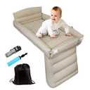 Inflatable Toddler Airplane Bed - Baby Travel Bed for Airplane Car - Airplane Seat Extender for Kids Portable Crib with Rails Sides Hand Pump Safety Belt and Carry Bag Sets (New Grey)