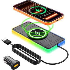 Magnetic Wireless Car Charger Pad, LANSEMKU RGB 15W Wireless Car Charging Pad for Magsafe Wireless Charger for Car iPhone 16 15 14 13 12 11 Pro Max, for Samsung Galaxy S24/23/S22/S22+/S22 Ultra (A8)