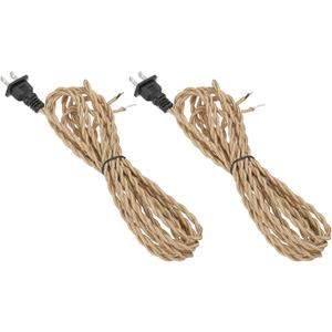 uxcell 8Ft 18/2 Twisted Cloth Covered Lamp Cord, 2 Pcs Vintage Fabric Electrical Wire with Plug Stripped Ends Ready for Extension Wiring DIY Repairing, Light Golden