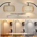 Arc Floor Lamp for Living Room,Farmhouse Floor Lamps with Remote Control & Dimmable Bulb, Boho Rattan Tall Standing Lamp for Bedroom Office