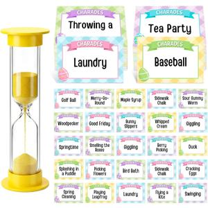 Jenaai Easter Game Charades Family Game Cards for Holiday Night, Charades Cards and Plastic Sand Time for Holiday Easter Scavenger Hunt Party Adult