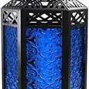 Vela Lanterns 12" Metal Moroccan Decorative LED Fairy Light Candle Lantern Holder for Hanging or Table, Indoor Home Decor, Outdoor Patio or Porch, Weddings, Cobalt Glass, Large