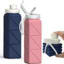 BEAUTAIL Collapsible Water Bottles 20.6oz 2 Pack, Silicone Foldable Portable Travel Water Bottle, BPA-Free Reusable Leakproof for Travel Camping Hiking Cycling Yoga Sports Outdoor (Darkblue+Pink)