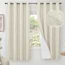 Lajode 100% Blackout Curtains for Bedroom 63 Inch Length 2 Panels, Thermal Insulated Complete Light Blocking Noise Reducing Linen Window Curtains for Nursery, Bronze Grommet, Each 52" Wide, Natural
