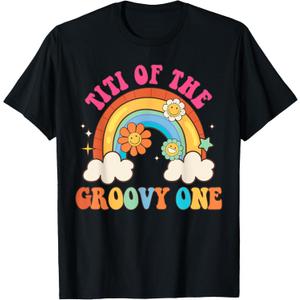 Titi Of The Groovy One Retro Rainbow 1st Birthday T-Shirt (Small, Black)