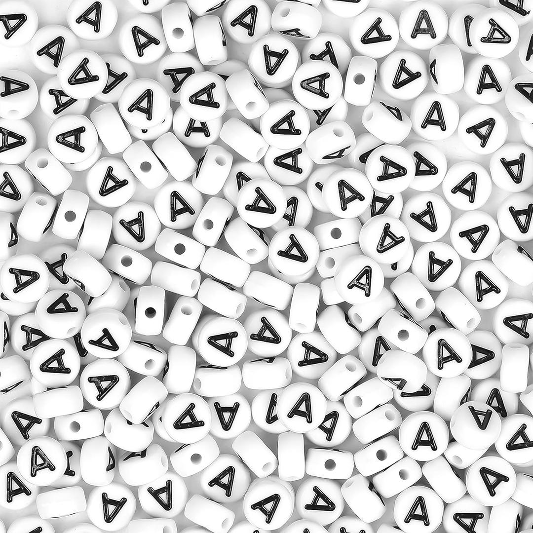 4 x 300Pcs Letter Beads A 4X7mm White Alphabet Beads Acrylic Round Shape Loose Beads for Name Bracelets Necklaces Key Chains DIY Jewelry Making (A)