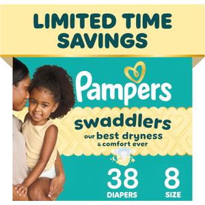 Pampers Swaddlers Diapers, Size 8 (30+ lbs), 38 Count, Absorbent, Keeps Baby Dry and Comfortable, Skin Safe Disposable Baby Diaper
