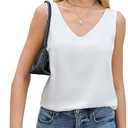 JTD Womens Silk Satin Tank Tops V Neck Dressy Casual Sleeveless Blouses Cami Camisole Summer Basic Tank Shirt, Small